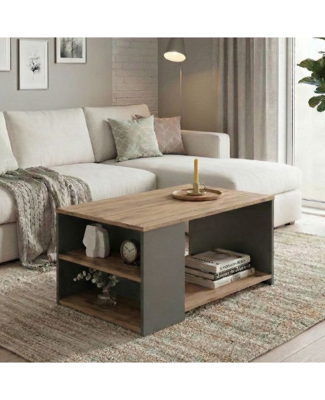 Τραπεζάκι σαλονιού Sylvia Megapap χρώμα pine oak - ανθρακί 90,2x59,2x48,1εκ.
