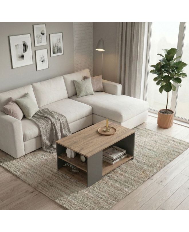 Τραπεζάκι σαλονιού Sylvia Megapap χρώμα pine oak - ανθρακί 90,2x59,2x48,1εκ.