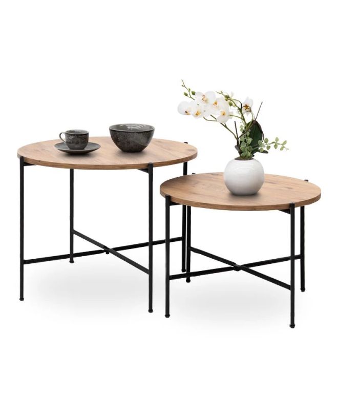 Σετ τραπεζάκια σαλονιού Zayden Megapap 2 τμχ χρώμα pine oak 65x65x52εκ.