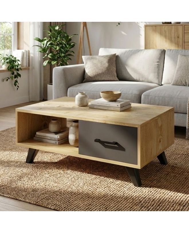 Τραπεζάκι σαλονιού Gilbert Megapap χρώμα sapphire oak - ανθρακί 90x45x35εκ.