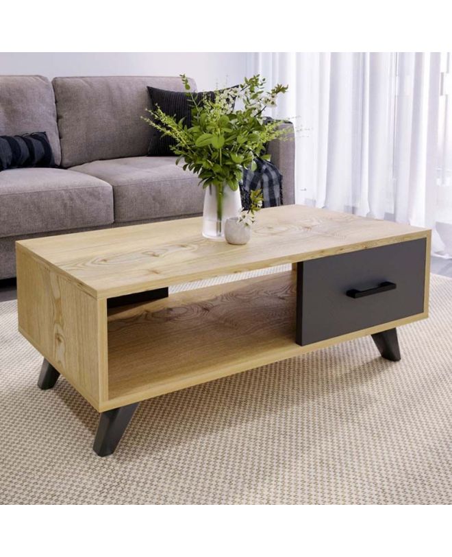 Τραπεζάκι σαλονιού Gilbert Megapap χρώμα sapphire oak - ανθρακί 90x45x35εκ.