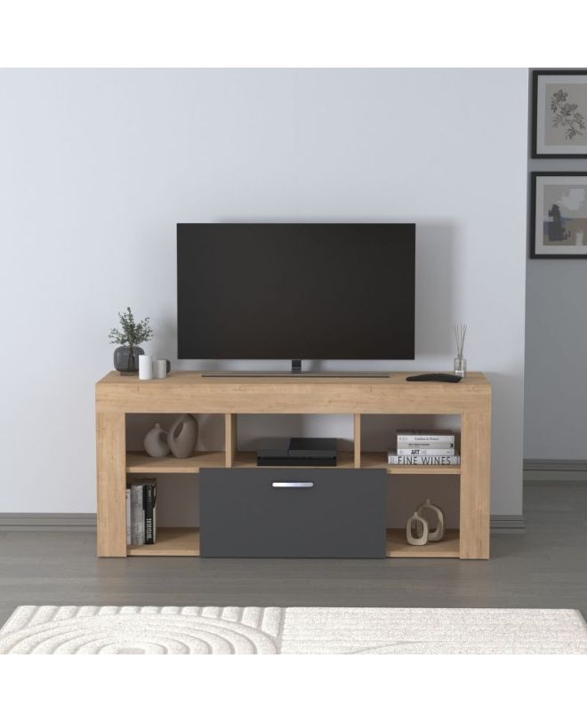 Έπιπλο τηλεόρασης Midili Megapap χρώμα sapphire oak - ανθρακί 135x42x60,7εκ.