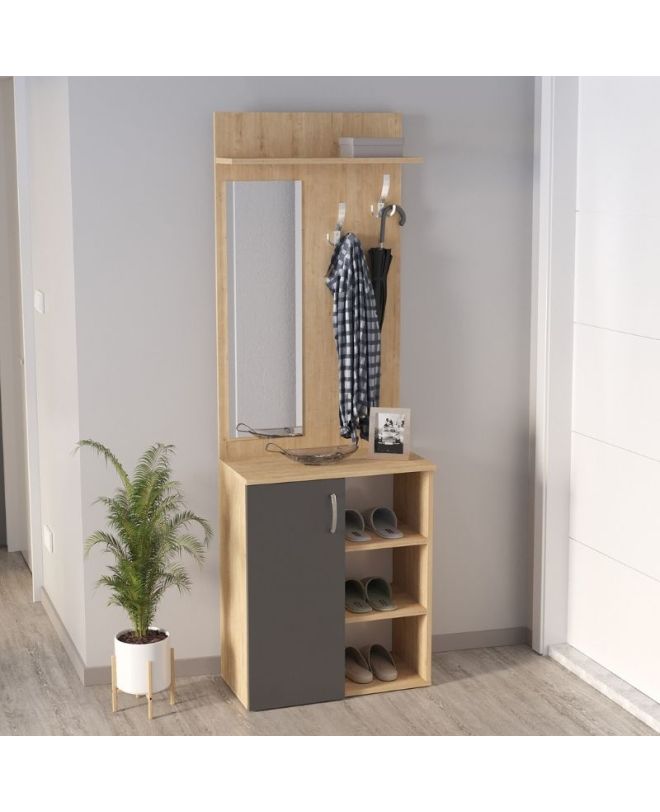 Έπιπλο εισόδου Norva Megapap χρώμα sapphire oak - ανθρακί 67,8x36,3x200,6εκ.