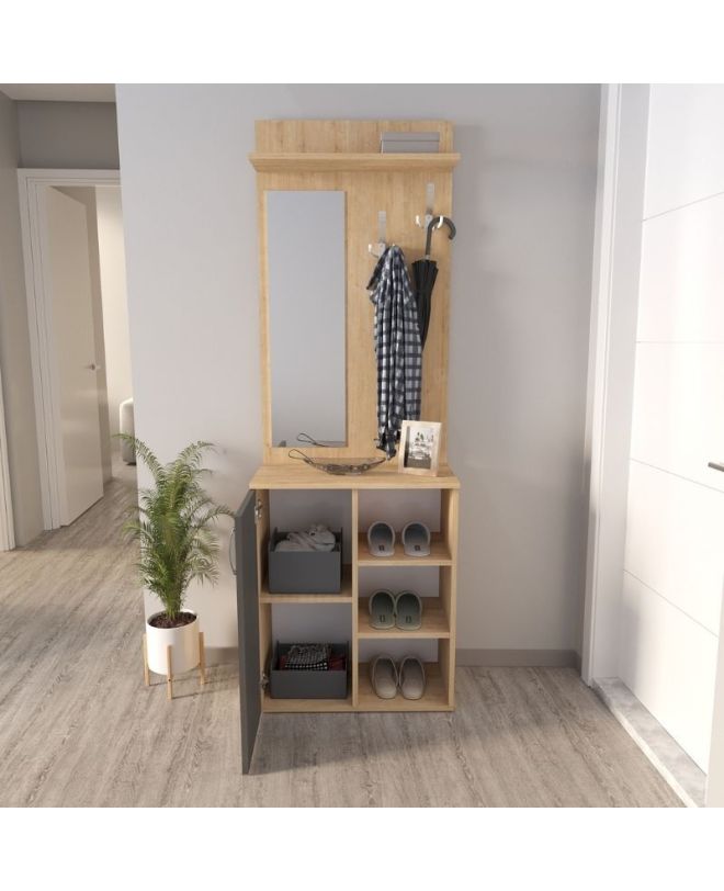 Έπιπλο εισόδου Norva Megapap χρώμα sapphire oak - ανθρακί 67,8x36,3x200,6εκ.
