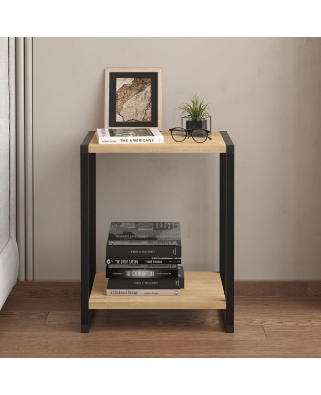 Κομοδίνο Gina Megapap χρώμα sapphire oak - μαύρο 39x30x48εκ.
