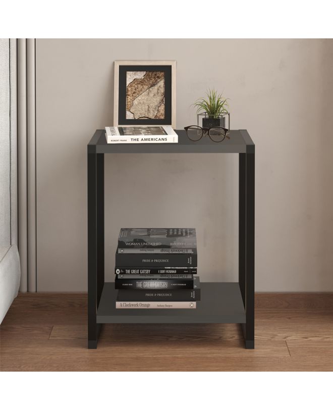 Κομοδίνο Gina Megapap χρώμα ανθρακί - μαύρο 39x30x48εκ.
