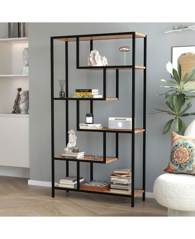 Βιβλιοθήκη Larissa Megapap χρώμα μαύρο - pine oak 90x30x159εκ.