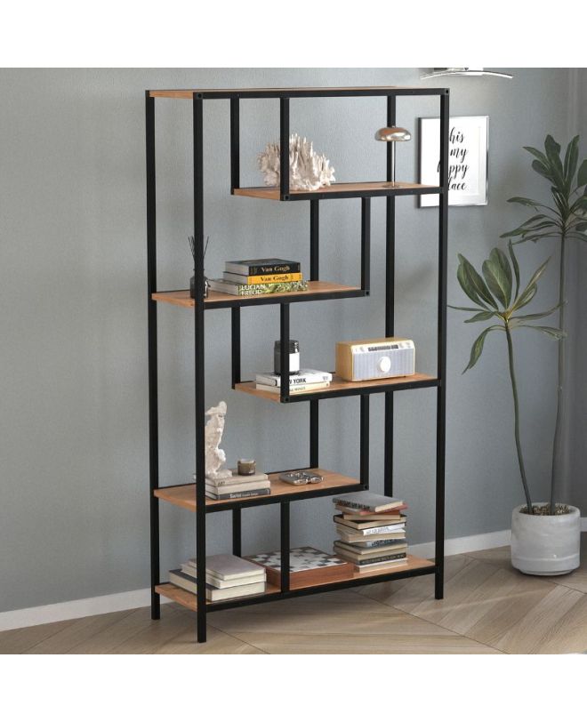 Βιβλιοθήκη Larissa Megapap χρώμα μαύρο - pine oak 90x30x159εκ.