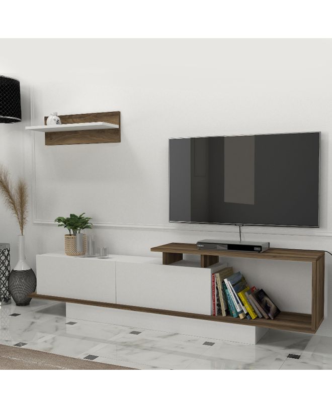 Έπιπλο τηλεόρασης Novara Megapap χρώμα λευκό - καρυδί 180x29,6x45εκ.