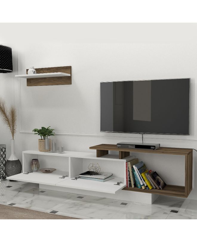 Έπιπλο τηλεόρασης Novara Megapap χρώμα λευκό - καρυδί 180x29,6x45εκ.