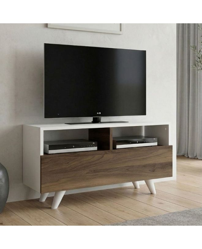 Έπιπλο τηλεόρασης Novela Megapap χρώμα λευκό - καρυδί 90x29,5x50εκ.