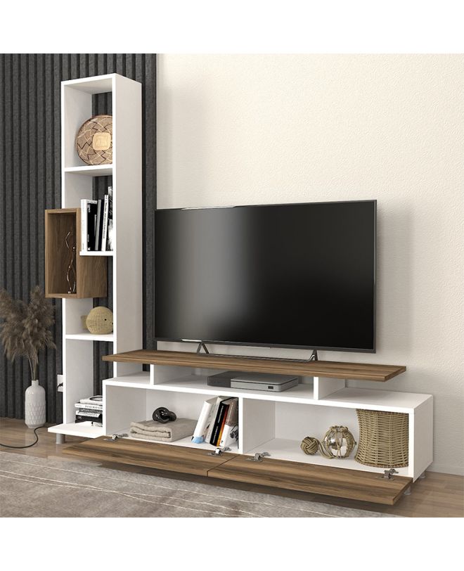 Σύνθεση τηλεόρασης Tulip Megapap χρώμα λευκό - καρυδί 160x29,5x160εκ.