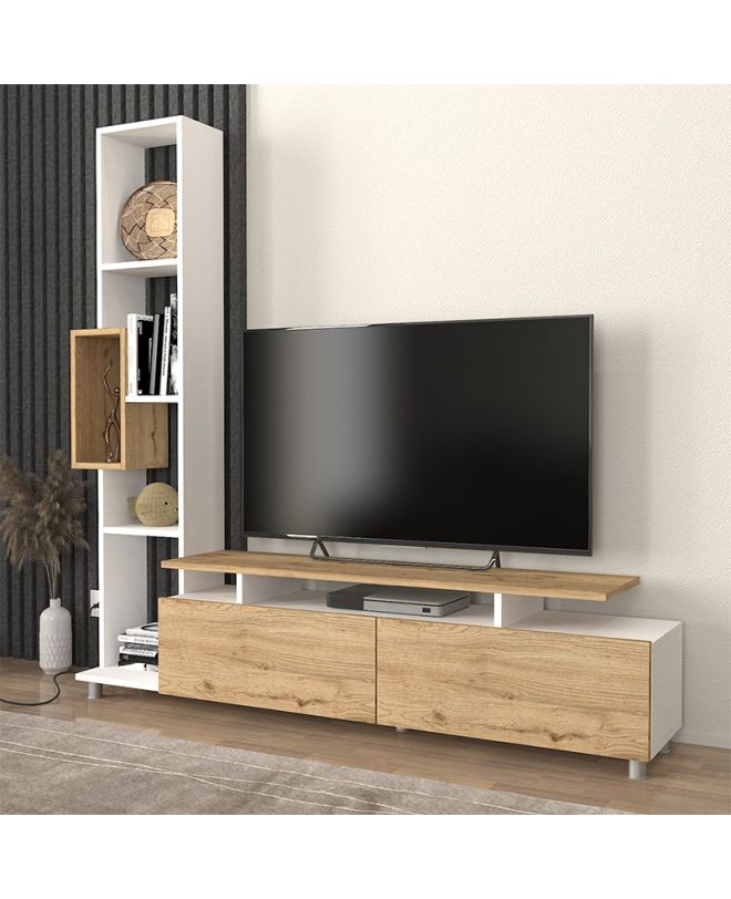 Σύνθεση τηλεόρασης Tulip Megapap χρώμα λευκό - sepet oak 160x29,5x160εκ.
