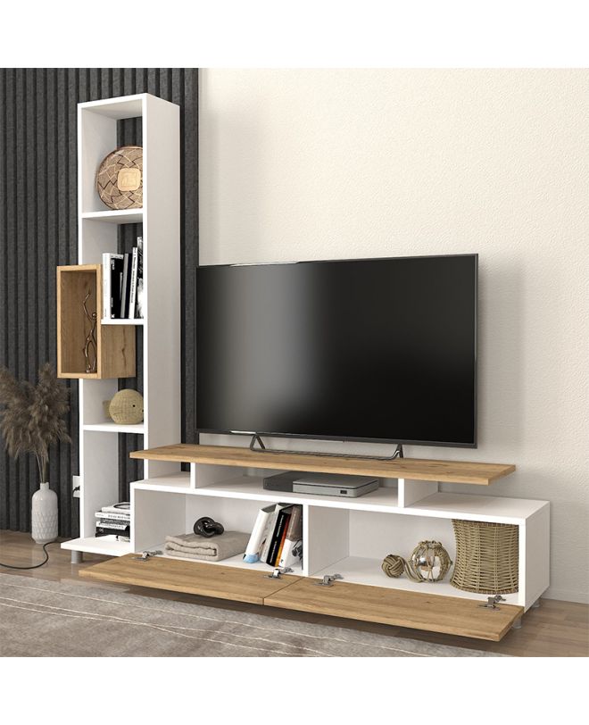 Σύνθεση τηλεόρασης Tulip Megapap χρώμα λευκό - sepet oak 160x29,5x160εκ.