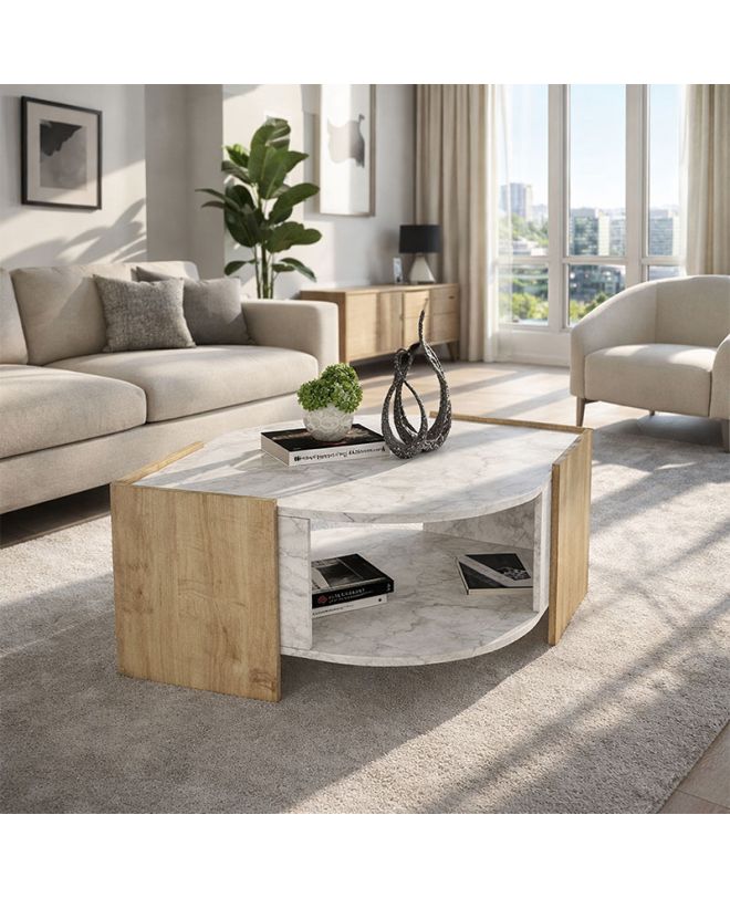 Τραπεζάκι σαλονιού Marbel Megapap χρώμα sapphire oak - λευκό εφέ μαρμάρου 75x75x40εκ.