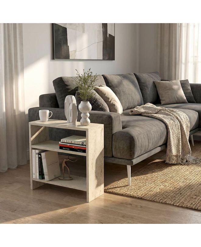 Τραπεζάκι βοηθητικό Silvanus Megapap χρώμα travertine 51x17,5x49εκ.