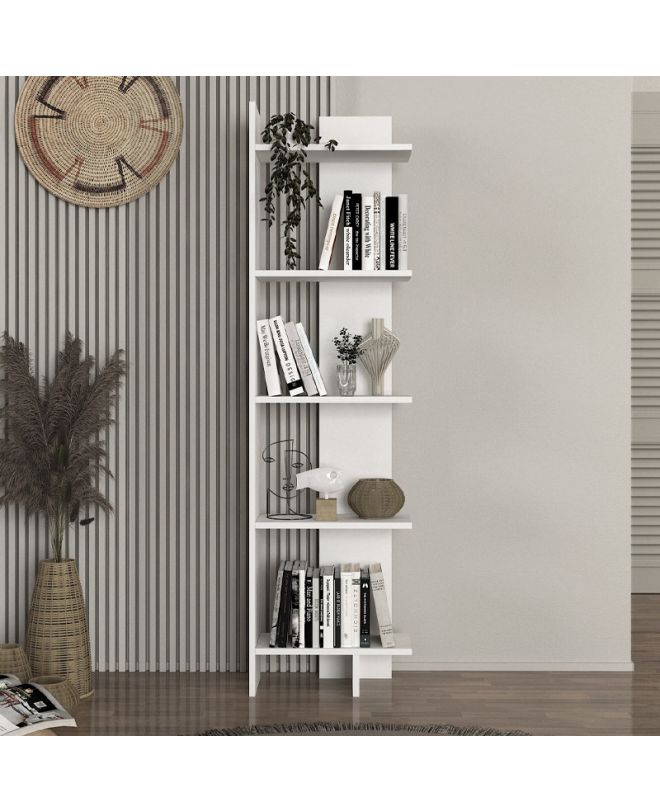 Βιβλιοθήκη Perla Megapap χρώμα λευκό 48x22x170εκ.