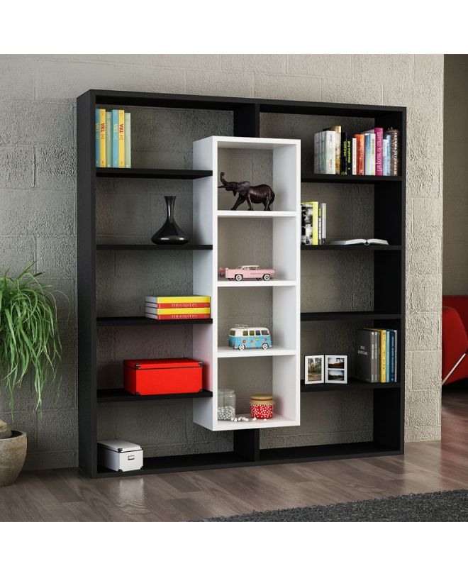 Βιβλιοθήκη Ample Megapap χρώμα μαύρο - λευκό 125x22x135,7εκ.
