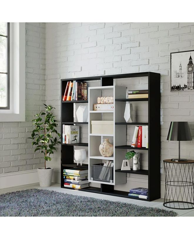 Βιβλιοθήκη Ample Megapap χρώμα μαύρο - λευκό 125x22x135,7εκ.