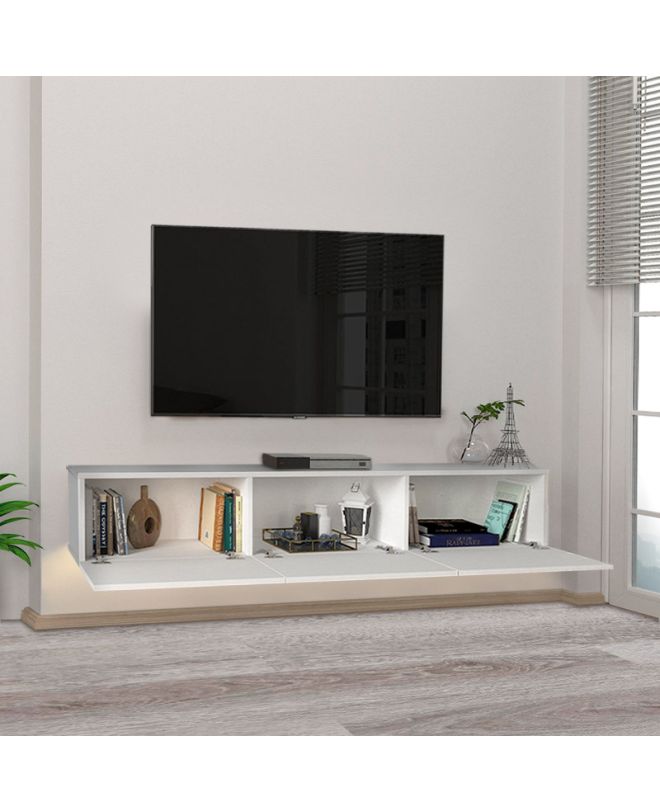 Έπιπλο τηλεόρασης επιτοίχιο Damla Megapap με LED χρώμα λευκό 180x29,5x29,5εκ.