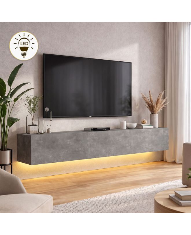 Έπιπλο τηλεόρασης επιτοίχιο Damla Megapap με LED χρώμα γκρι σκυροδέματος 180x29,5x29,5εκ.