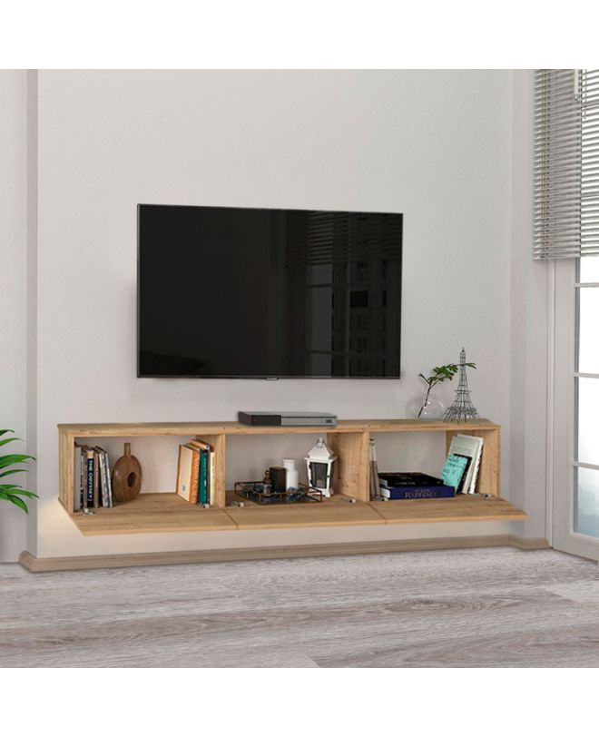 Έπιπλο τηλεόρασης επιτοίχιο Damla Megapap με LED χρώμα sapphire oak 180x29,5x29,5εκ.