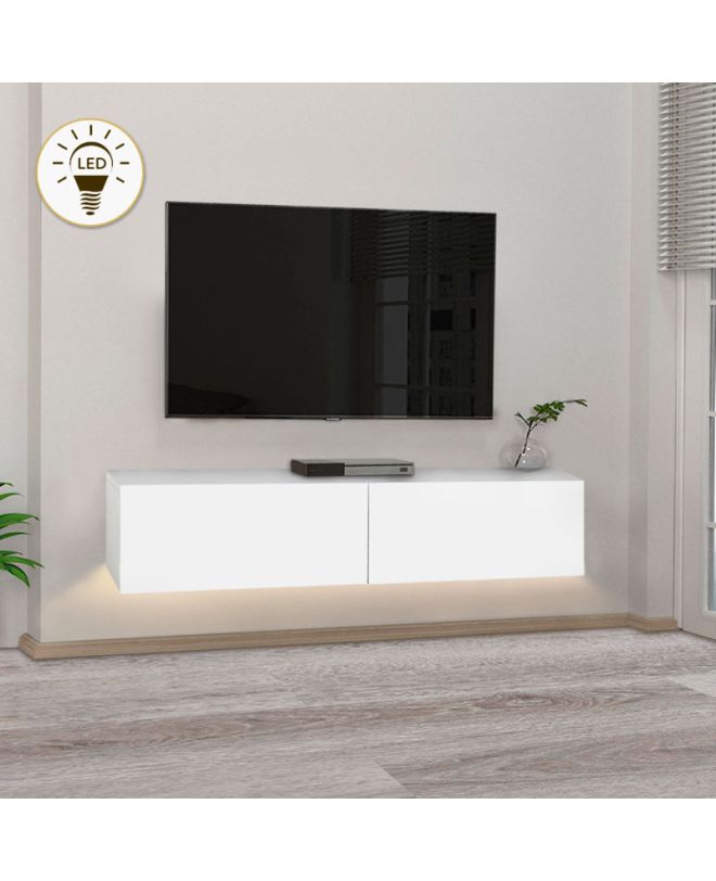 Έπιπλο τηλεόρασης επιτοίχιο Aristo Megapap με LED χρώμα λευκό 135x31,6x25εκ.