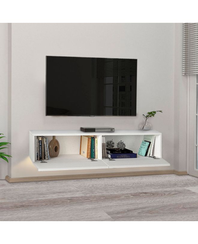 Έπιπλο τηλεόρασης επιτοίχιο Aristo Megapap με LED χρώμα λευκό 135x31,6x25εκ.