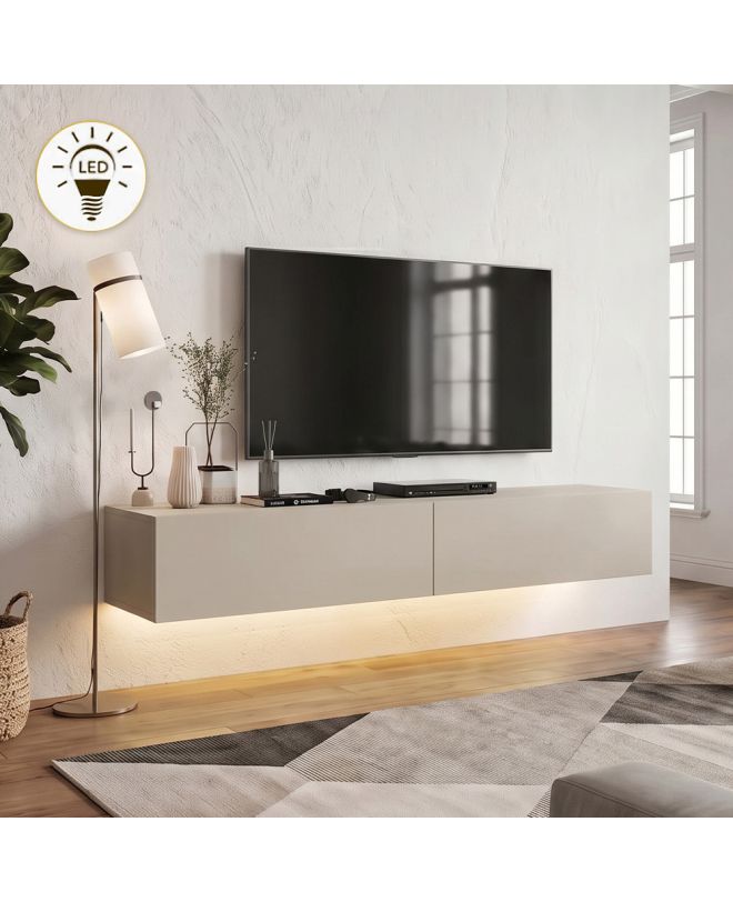 Έπιπλο τηλεόρασης επιτοίχιο Aristo Megapap με LED χρώμα sandstone 135x31,6x25εκ.