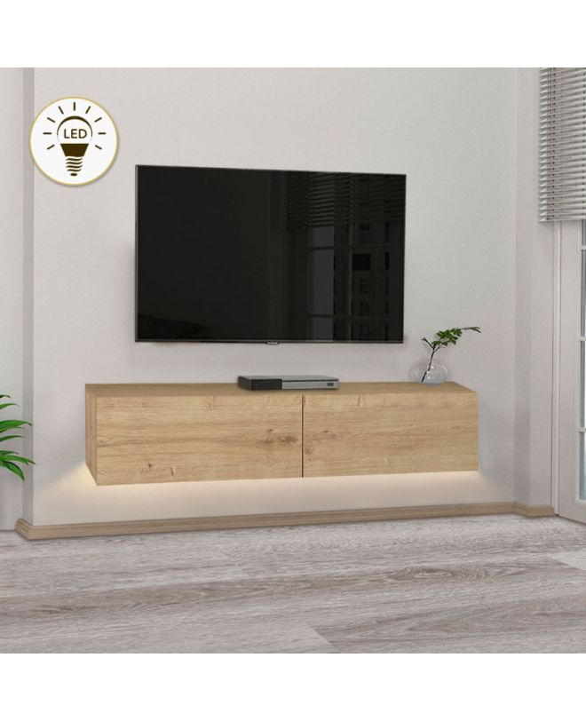 Έπιπλο τηλεόρασης επιτοίχιο Aristo Megapap με LED χρώμα sapphire oak 135x31,6x25εκ.