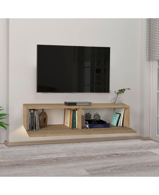 Έπιπλο τηλεόρασης επιτοίχιο Aristo Megapap με LED χρώμα sapphire oak 135x31,6x25εκ.