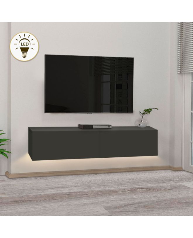 Έπιπλο τηλεόρασης επιτοίχιο Aristo Megapap με LED χρώμα ανθρακί 135x31,6x25εκ.