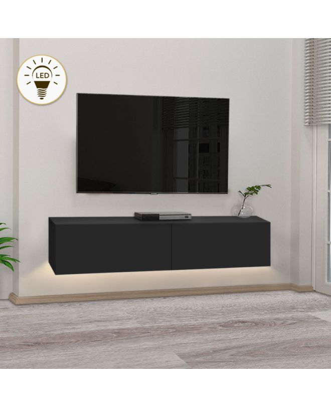 Έπιπλο τηλεόρασης επιτοίχιο Aristo Megapap με LED χρώμα μαύρο 135x31,6x25εκ.