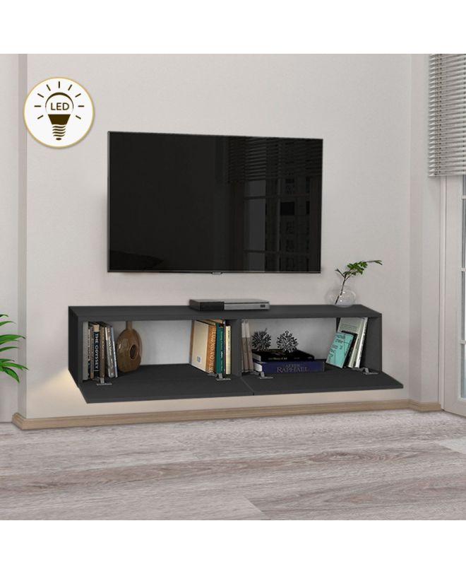 Έπιπλο τηλεόρασης επιτοίχιο Aristo Megapap με LED χρώμα μαύρο 135x31,6x25εκ.
