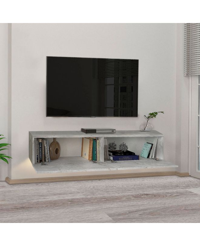 Έπιπλο τηλεόρασης επιτοίχιο Aristo Megapap με LED χρώμα λευκό εφέ μαρμάρου 135x31,6x25εκ.