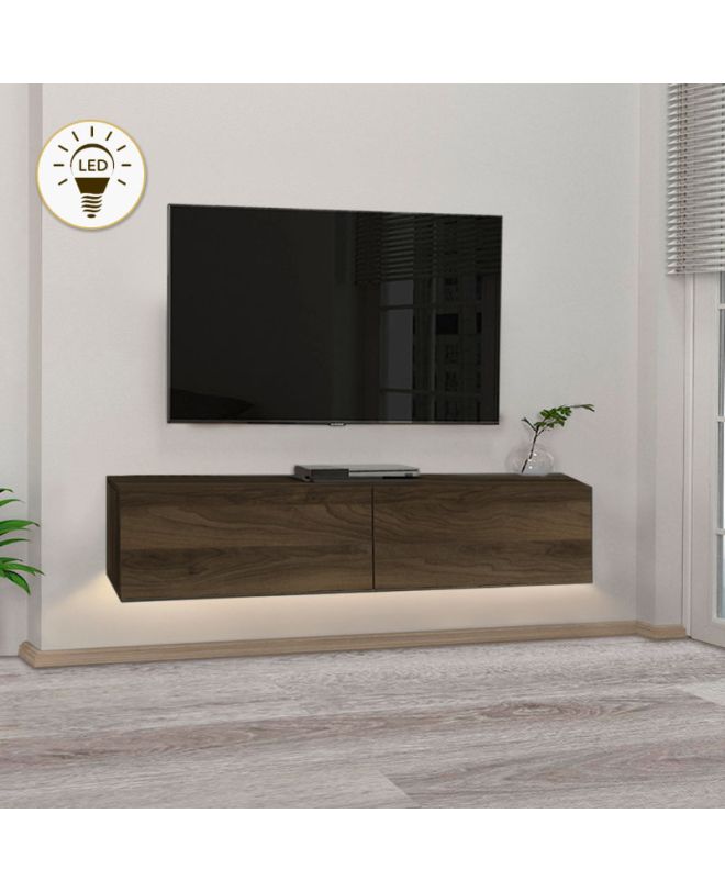 Έπιπλο τηλεόρασης επιτοίχιο Aristo Megapap με LED χρώμα καρυδί 135x31,6x25εκ.