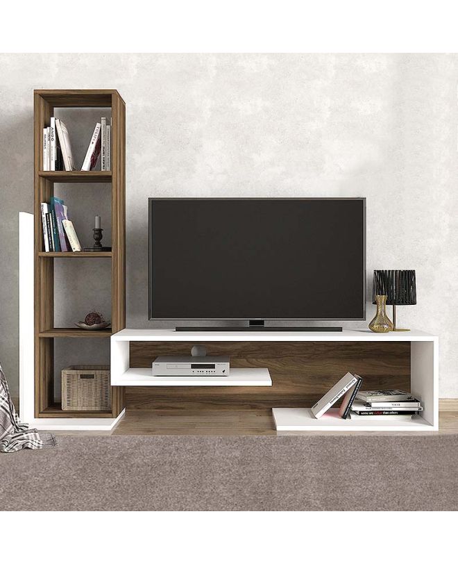 Σύνθεση τηλεόρασης Bend Megapap χρώμα λευκό - καρυδί 153,6x39x131εκ.