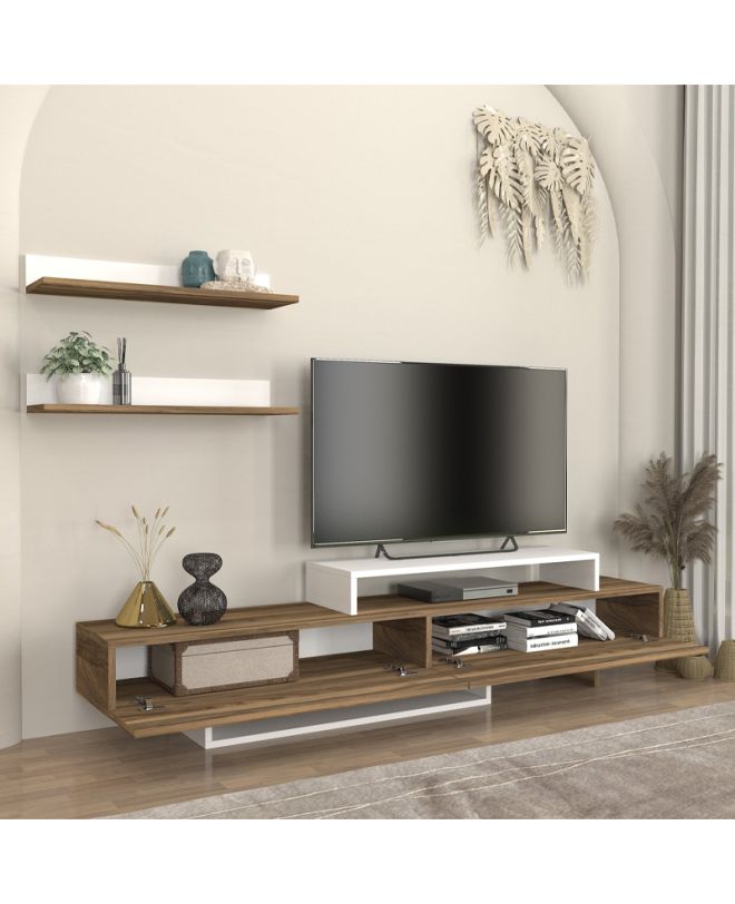 Έπιπλο τηλεόρασης Nirvana Megapap χρώμα καρυδί - λευκό 180x31,3x41,7εκ.