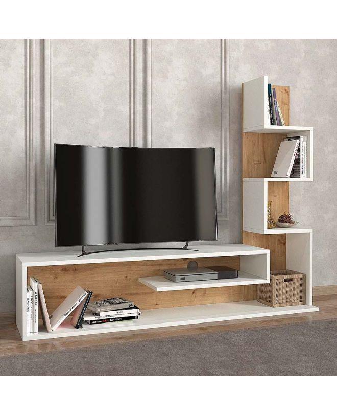 Έπιπλο τηλεόρασης Metehan Megapap χρώμα λευκό - sapphire oak 149,5x29,5x120εκ.