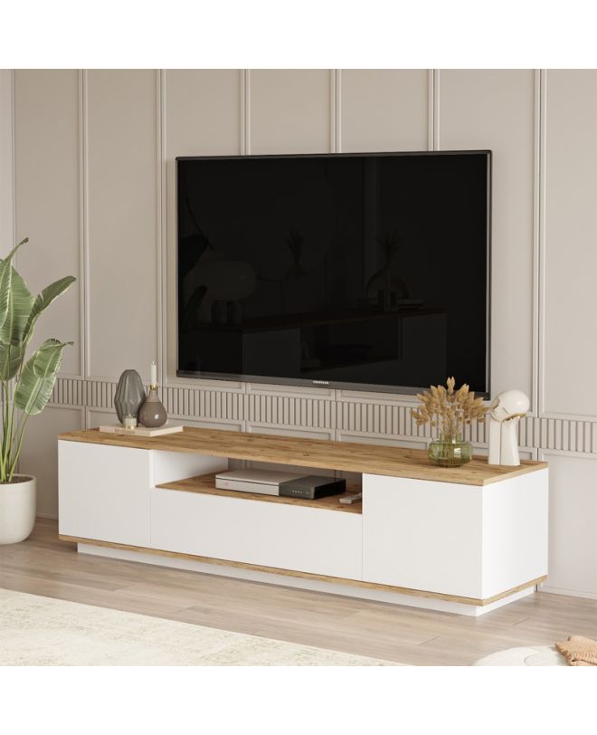 Έπιπλο τηλεόρασης Fedya Megapap χρώμα λευκό - sapphire oak 180x45x44,6εκ.
