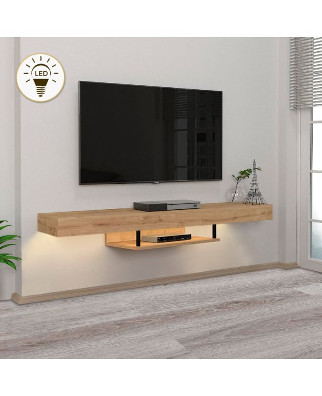 Έπιπλο τηλεόρασης επιτοίχιο Albares Megapap με LED χρώμα sapphire oak 150x29,6x22εκ.