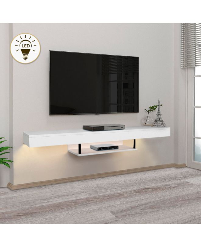 Έπιπλο τηλεόρασης επιτοίχιο Albares Megapap με LED χρώμα λευκό 150x29,6x22εκ.