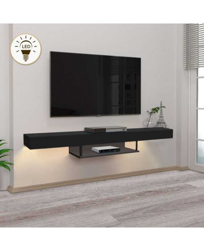 Έπιπλο τηλεόρασης επιτοίχιο Albares Megapap με LED χρώμα μαύρο 150x29,6x22εκ.