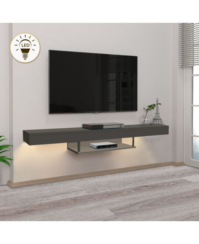 Έπιπλο τηλεόρασης επιτοίχιο Albares Megapap με LED χρώμα ανθρακί 150x29,6x22εκ.