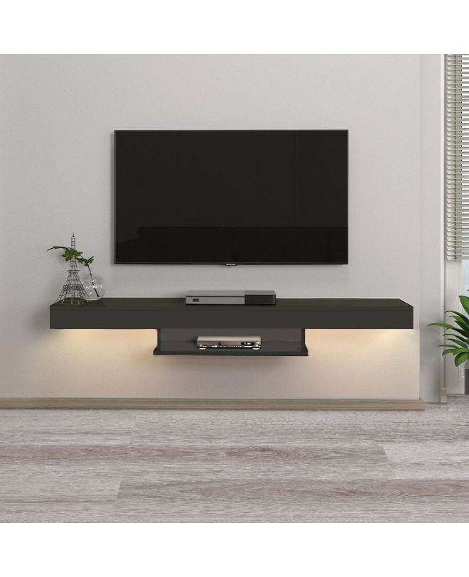Έπιπλο τηλεόρασης επιτοίχιο Albares Megapap με LED χρώμα ανθρακί 150x29,6x22εκ.