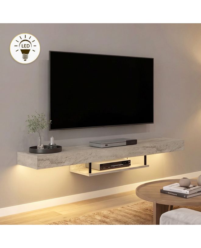 Έπιπλο τηλεόρασης επιτοίχιο Albares Megapap με LED χρώμα travertine 150x29,6x22εκ.
