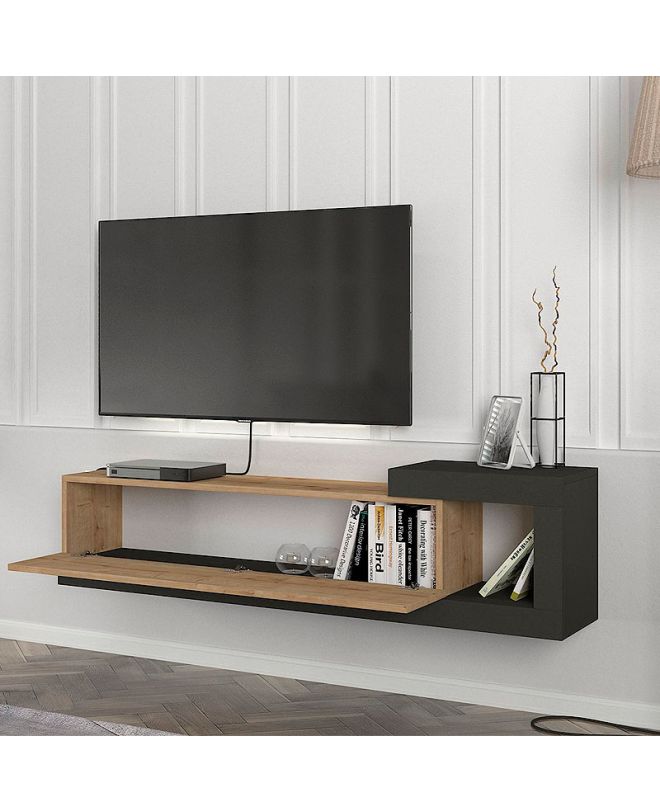 Έπιπλο τηλεόρασης επιτοίχιο Volare Megapap χρώμα sapphire oak - ανθρακί 150x29,6x38,6εκ.