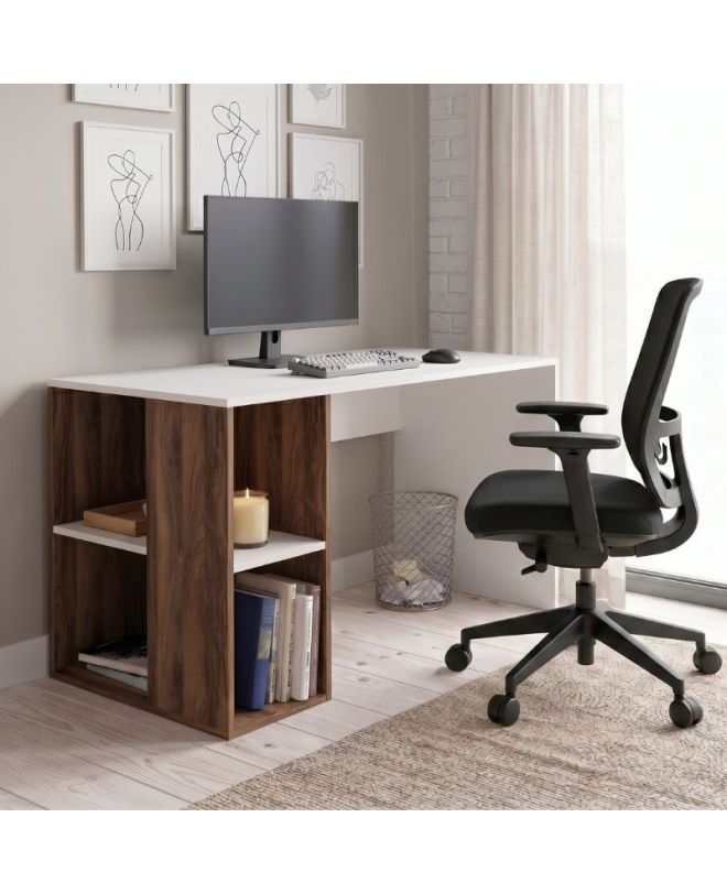 Γραφείο εργασίας Coral Megapap χρώμα λευκό - καρυδί 140x60x75εκ.