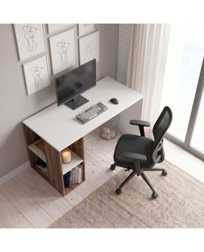 Γραφείο εργασίας Coral Megapap χρώμα λευκό - καρυδί 140x60x75εκ.