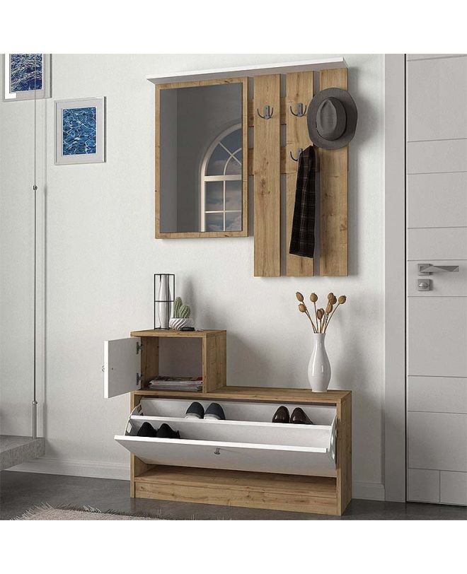 Έπιπλο εισόδου Galina Megapap χρώμα sapphire oak - λευκό 91,8x27x70εκ.